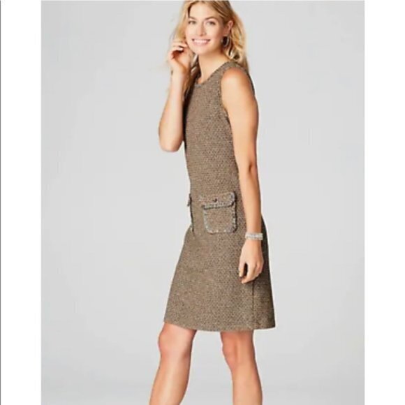J Jill Tweed Sweater‎ Midi Sleeveless Dress Beige Womens Size S Pockets - Picture 7 of 11
